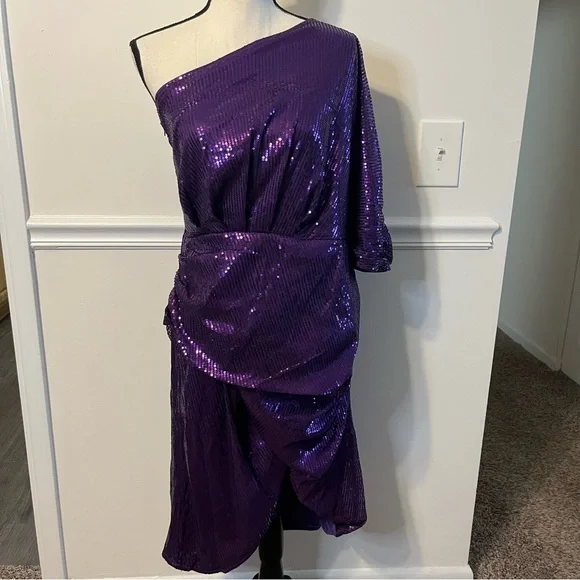 Dresses | Xclub Wear One Shoulder Sequin Dress Xl | Poshmark